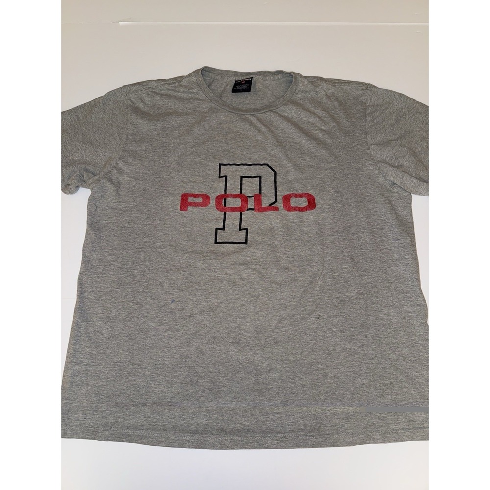 Polo Sport Ralph Lauren Men Large T-Shirt Gray Graphic Logo 100% Cotton Tee Top